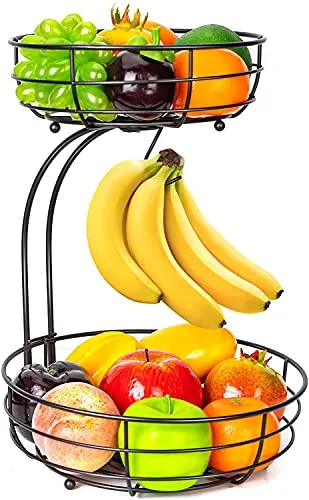 BOMCLAP Obstkorb 2-stöckig braun Metall Bananenhalter