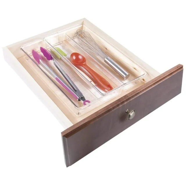 mDesign Besteckkasten ausziehbar transparent 3 Fächer