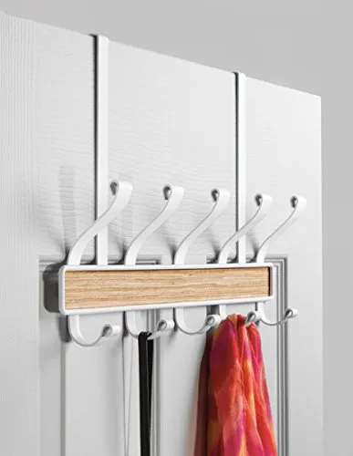 mDesign Hakenleiste 5 Doppelhaken Tür Weiß Holz Garderobe
