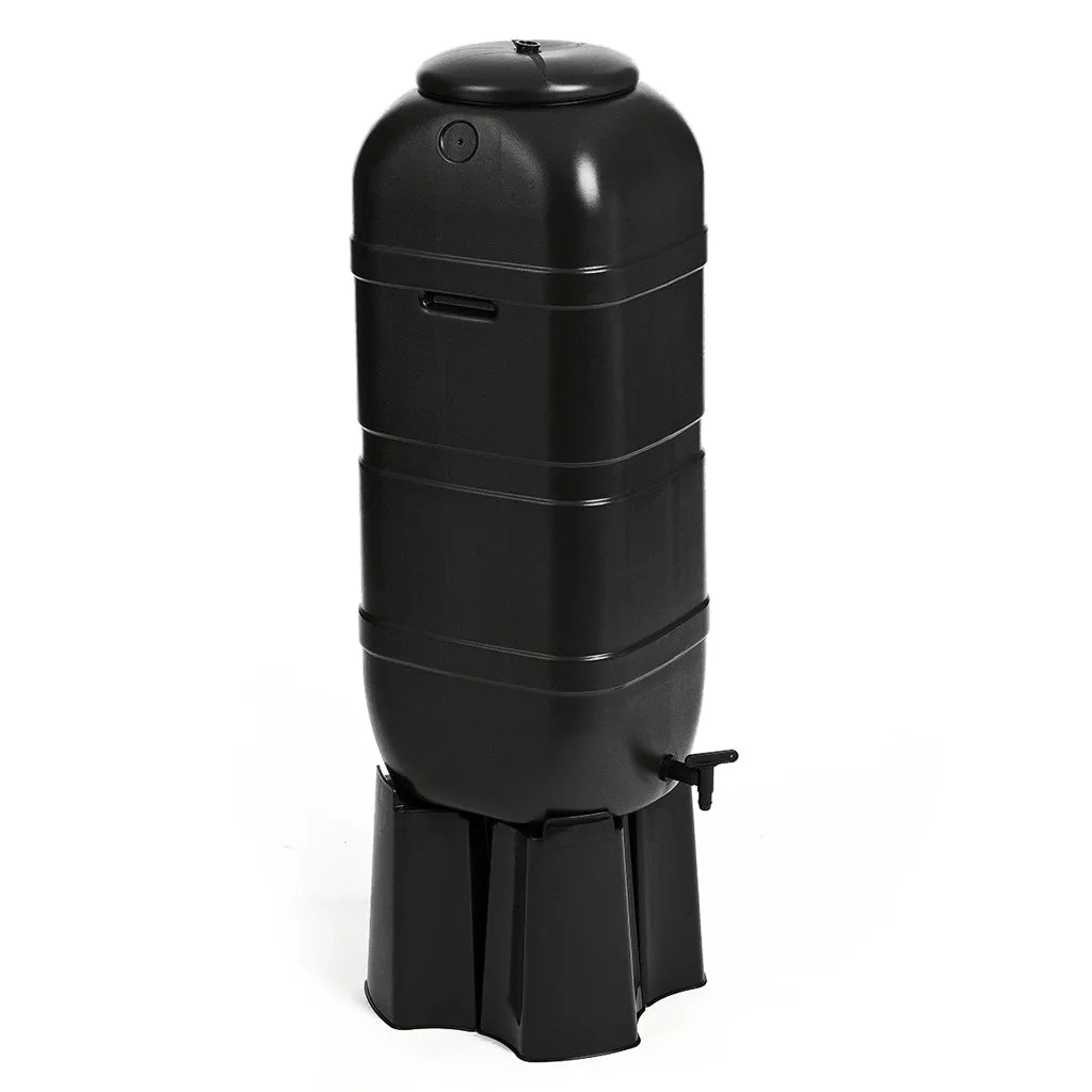 Kreher Regentonne Set schwarz 100L mit Hahn Standfuß Automat