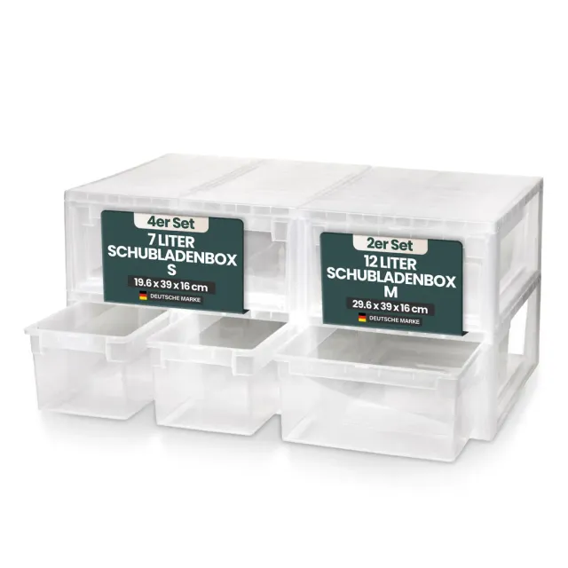 Kreher Schubladenbox Set 6tlg M 12L + S 7L transparent
