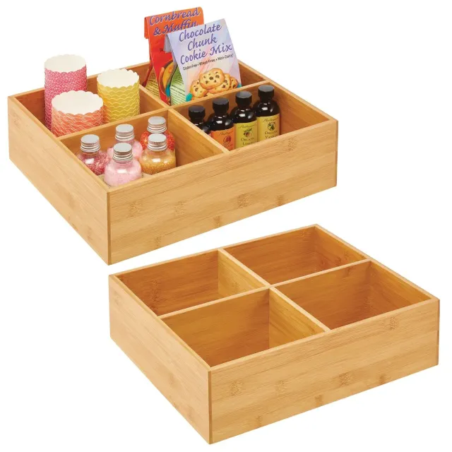 mDesign Teebox Bambus 2er-Set natur mit 4 Fächern