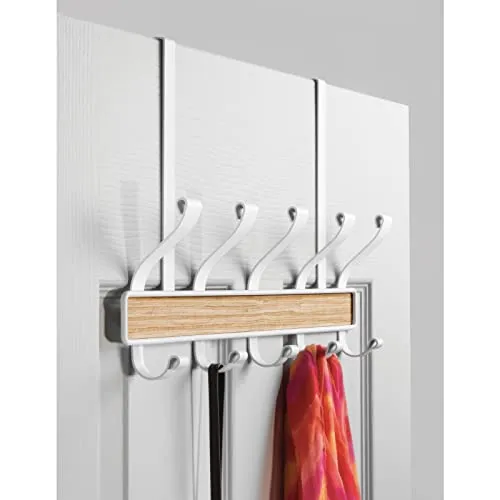 mDesign Hakenleiste 5 Doppelhaken Tür Weiß Holz Garderobe