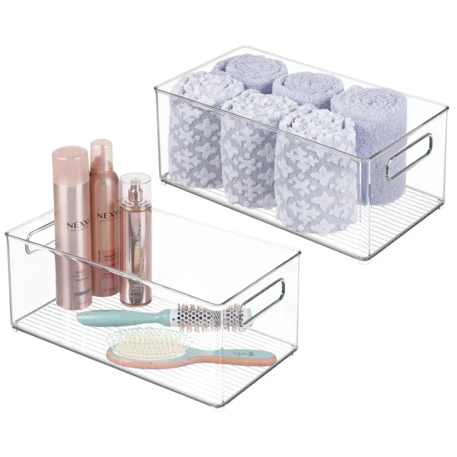 mDesign Ablagebox mit Griffen Aufbewahrungsbox 2er-Set transparent