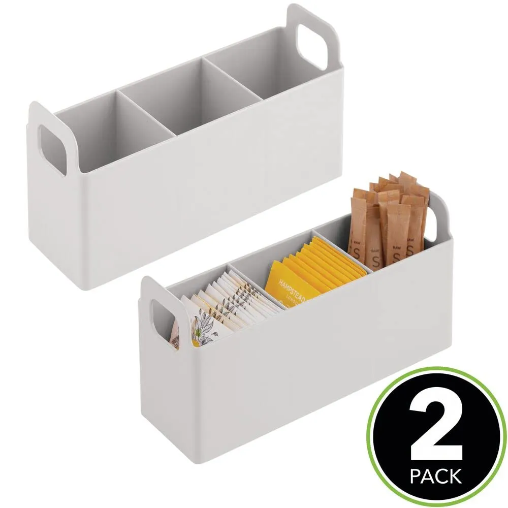 mDesign Tea Caddy Küchen Organizer 3 Fächer 2er-Set hellgrau