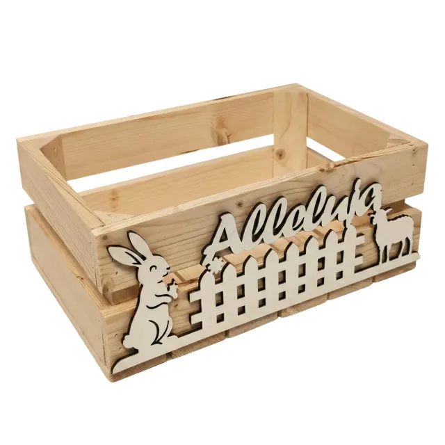 GoodFreshDecor Holzbox Ostern 30x20x12 cm Natur Hase Lamm