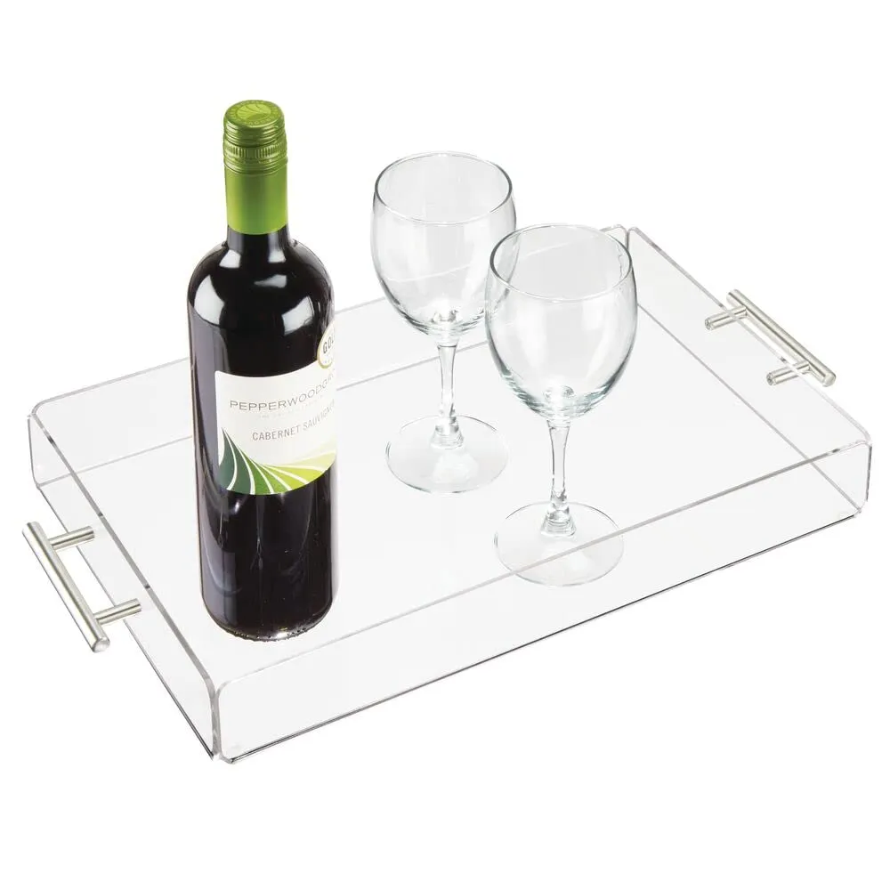 mDesign Serviertablett klein 2er-Set durchsichtig mit Griffen