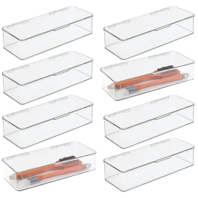 mDesign Küchen Organizer Box 8er transparent mit Klappdeckel