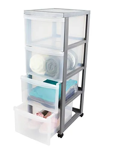 Iris Ohyama DC-304 Rollcontainer 4x15L Silber