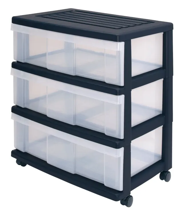 Iris Ohyama Turm WC-N603 Rollcontainer 3 Schubladen schwarz 34L