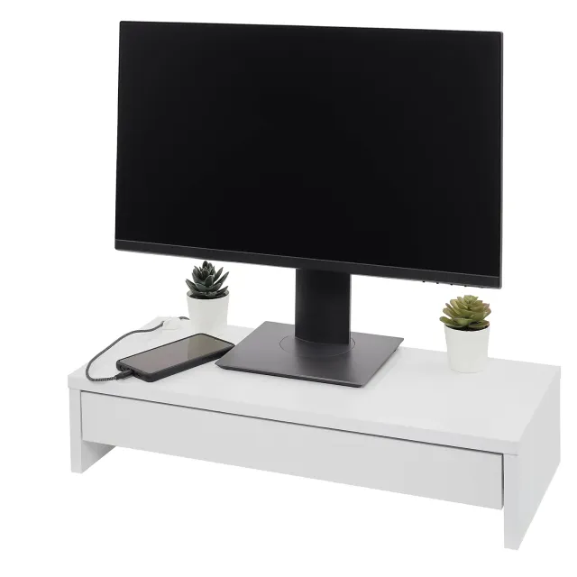 Iris Ohyama Monitor Stand Drawer MS-590D Ständer Eiche Weiß