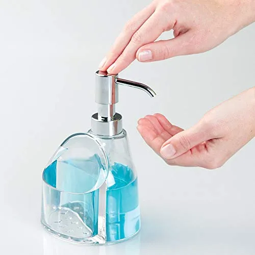 mDesign Seifenspender Pumpseifenspender transparent Chrom mit Halter