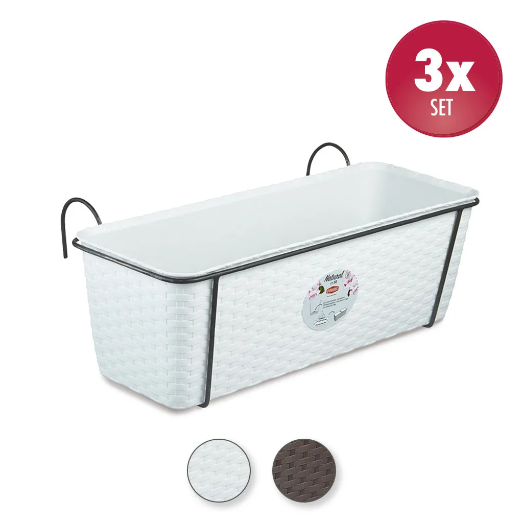 Kreher Pflanzkasten Rattan 50 cm Weiß 3er Set Blumenkasten Gehäng