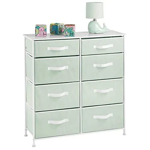 mDesign Kommode 8 Schubladen Schrank mintgrün/weiß Stoff