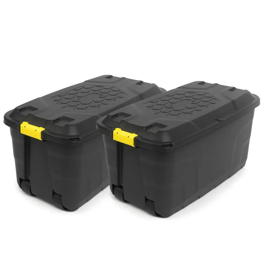Kreher Heavy Duty Rollbox 75L 2er-Set schwarz-gelb stapelbar
