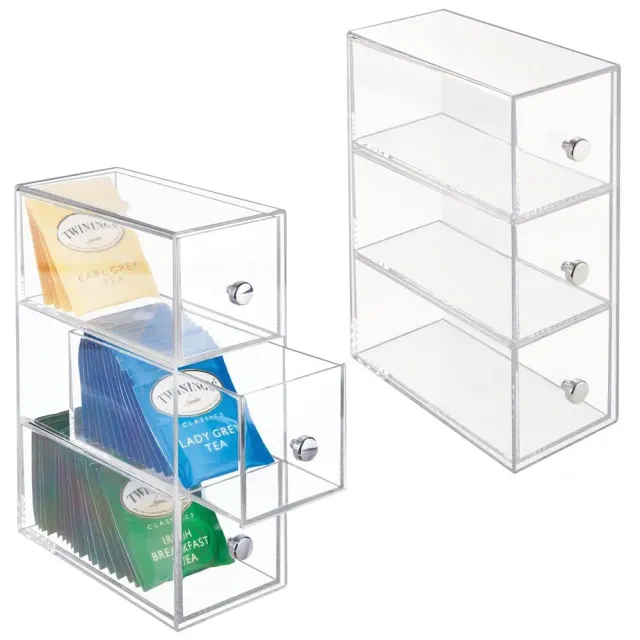 mDesign Teebox Schubladenbox 3 Schubladen 2er-Set klar