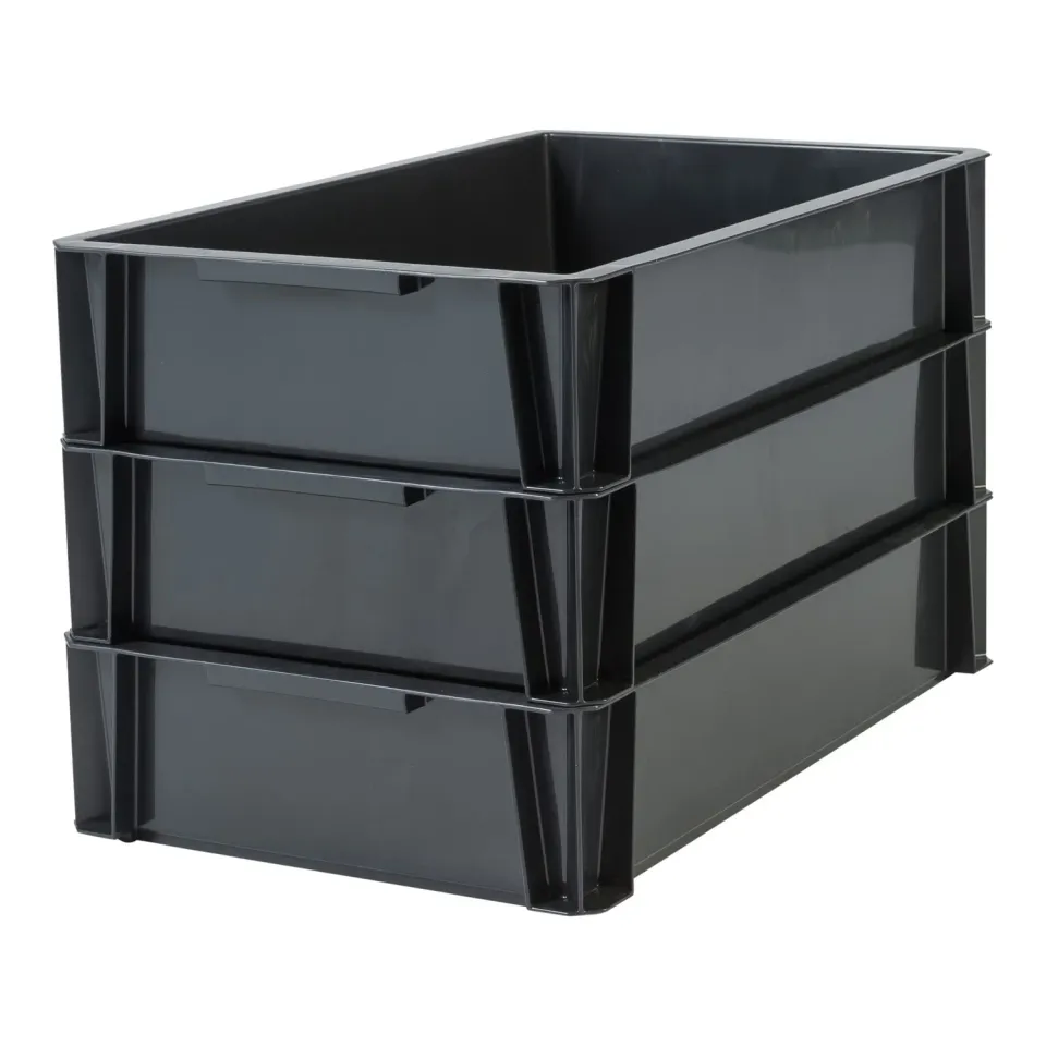 Iris Ohyama STB-L Stapelbox schwarz 18L 3er-Set mit Griffen