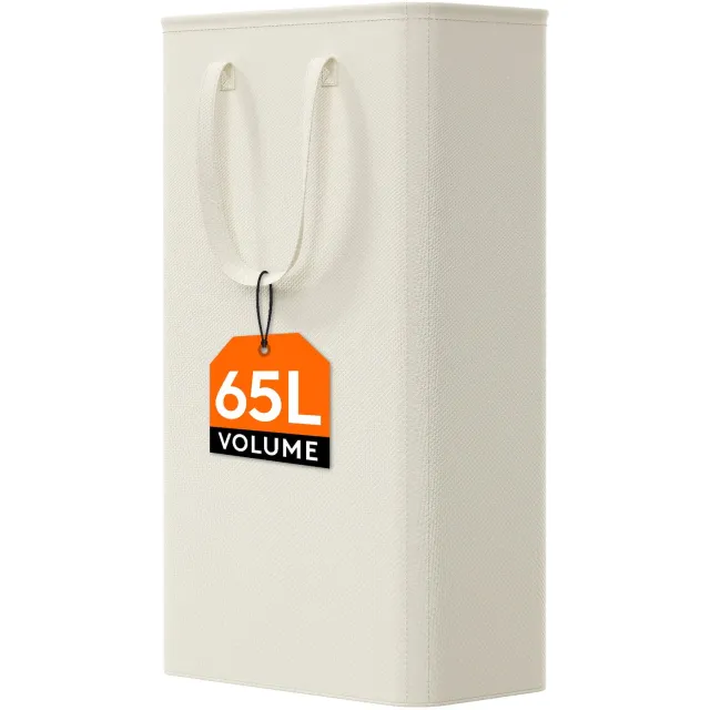 Lifewit Wäschekorb 65L schmal faltbar Beige mit Griff