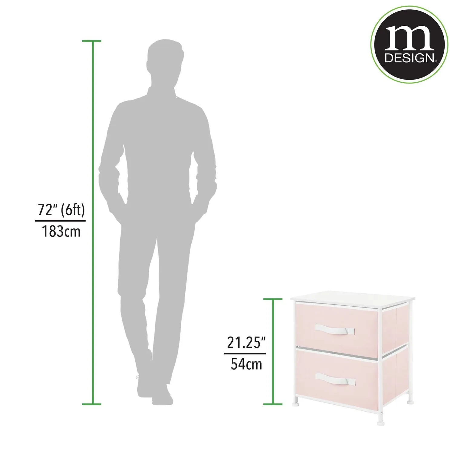 mDesign Nachttisch 2 Schubladen Rosa Weiß Stoff