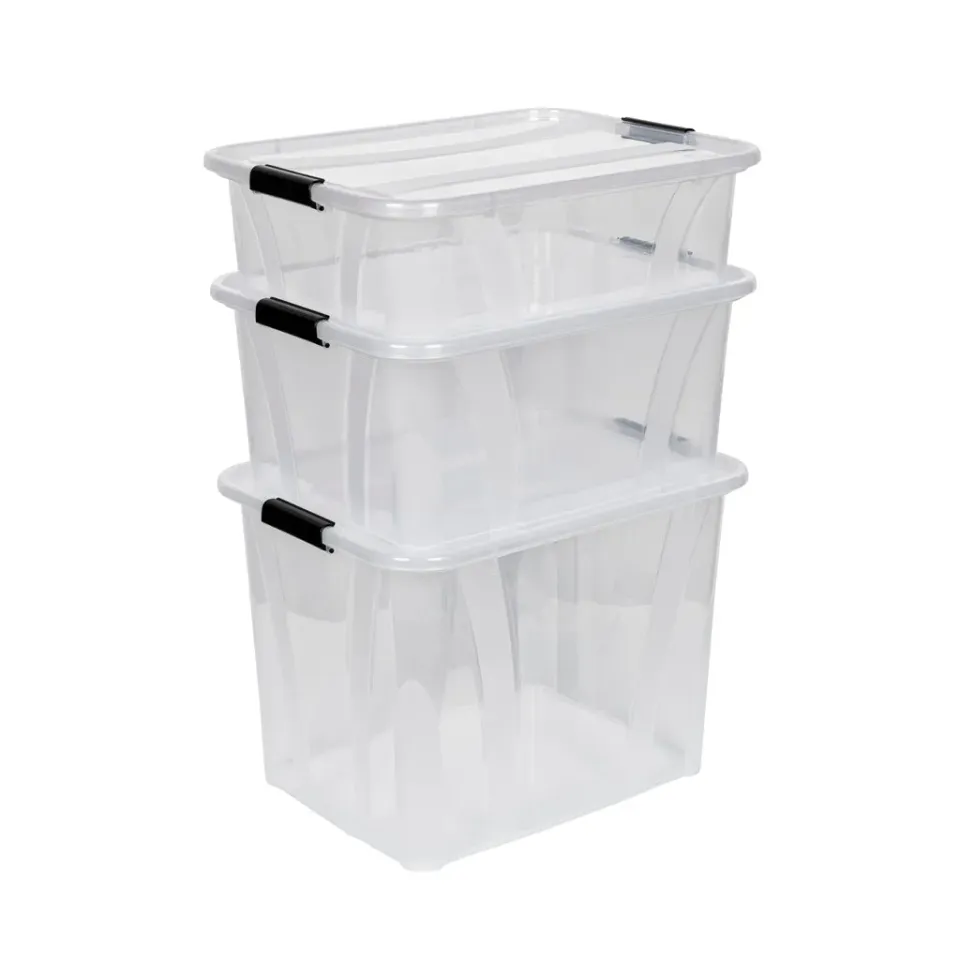 Kreher Master Boxen mit Deckel 21+32+55L transparent 3er Set Clip