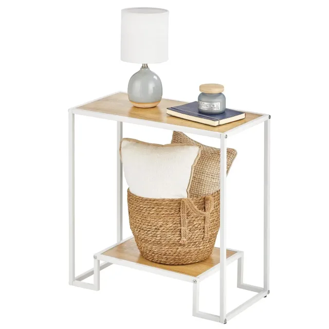 M Design Beistelltisch 2-stöckig weiß braun Metall Holz
