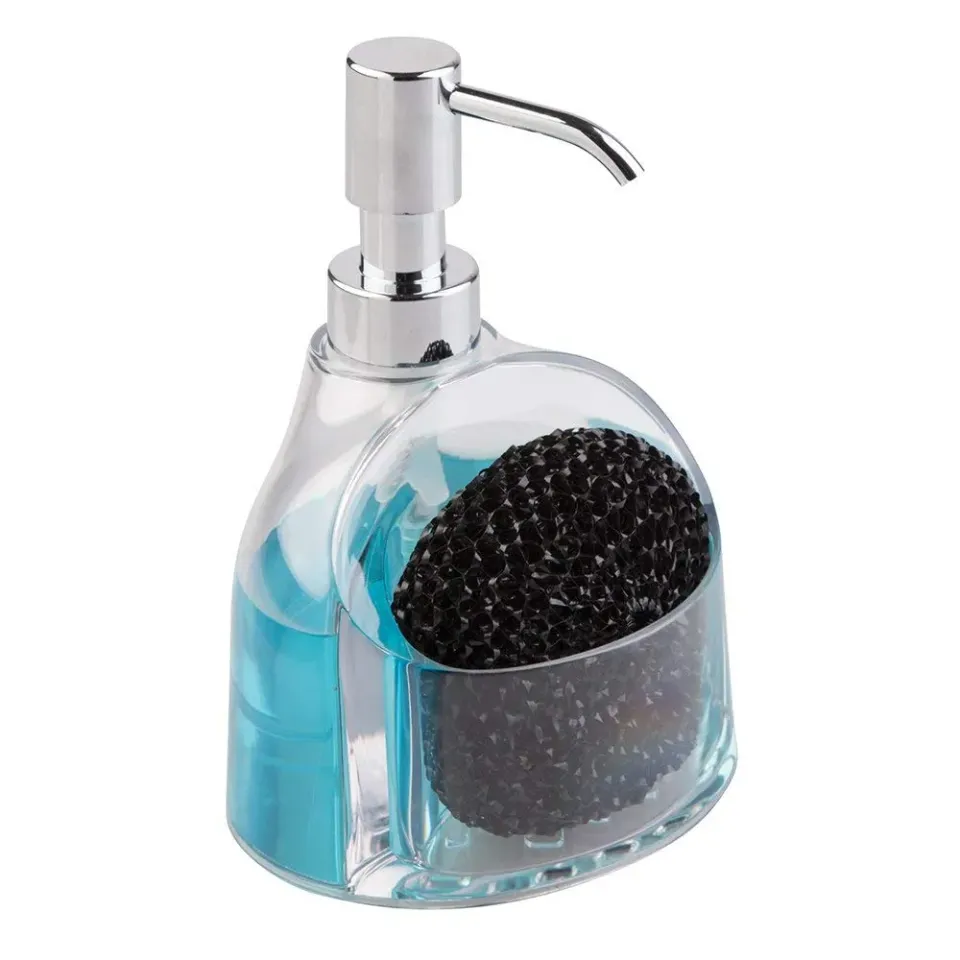 mDesign Seifenspender Pumpseifenspender transparent Chrom mit Halter