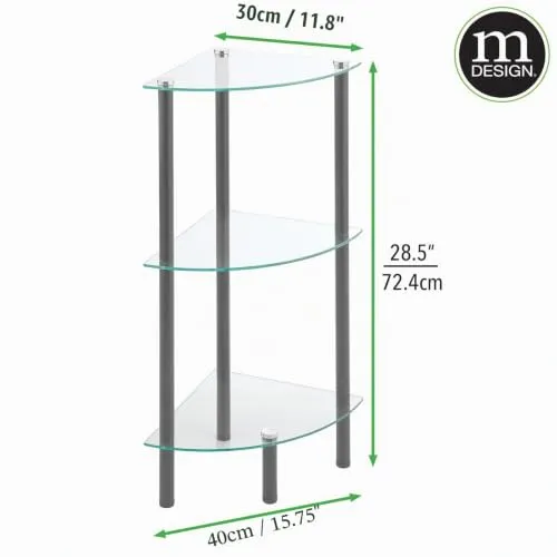 mDesign Glasregal Eckregal 3 Ebenen transparent dunkelgrau 72,4cm
