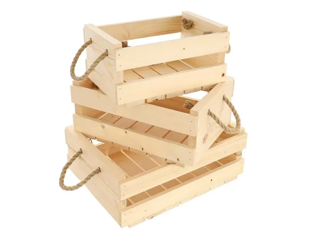GoodFreshDecor Holzkiste 3er-Set Natur 40x30x16 cm