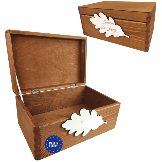 GoodFreshDecor Holzbox mit Deckel 30x20x14 cm Wunschtext braun