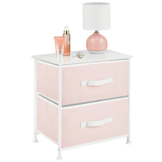 mDesign Nachttisch 2 Schubladen Rosa Weiß Stoff