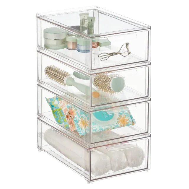 mDesign Schubladenbox Kosmetikorganizer 4er-Set transparent