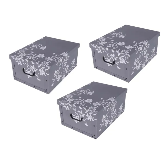 Kreher Dekokarton Blumen Barock Grau 40L 3er-Set mit Griff