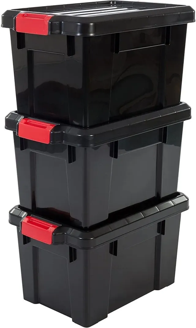 Iris Ohyama SK-210 Aufbewahrungsbox 21L 3er Set schwarz stapelbar
