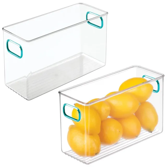 mDesign Kühlschrank Box Klar-Blau Vorratsbehälter 2er-Set Griff
