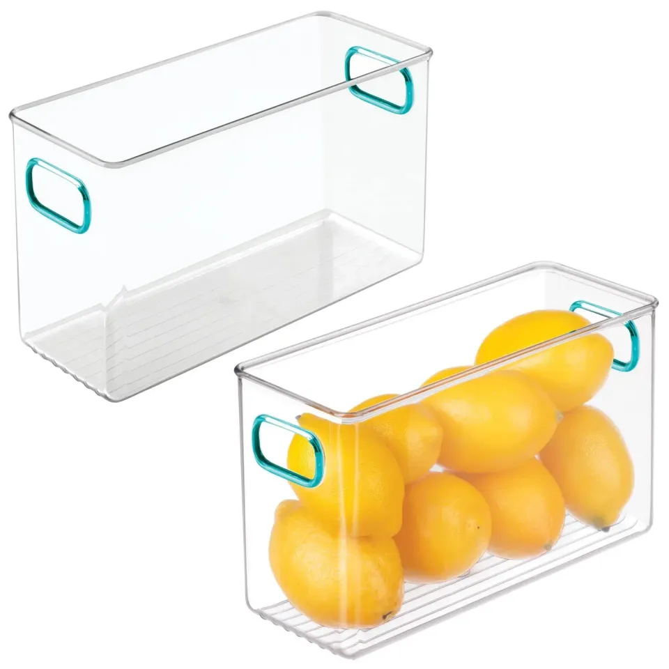 mDesign Kühlschrank Box Klar-Blau Vorratsbehälter 2er-Set Griff