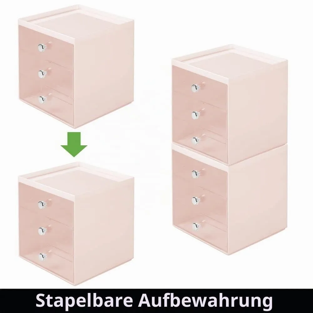 mDesign Brillenbox 3 Schubladen rosa-transparent Brillenhalter