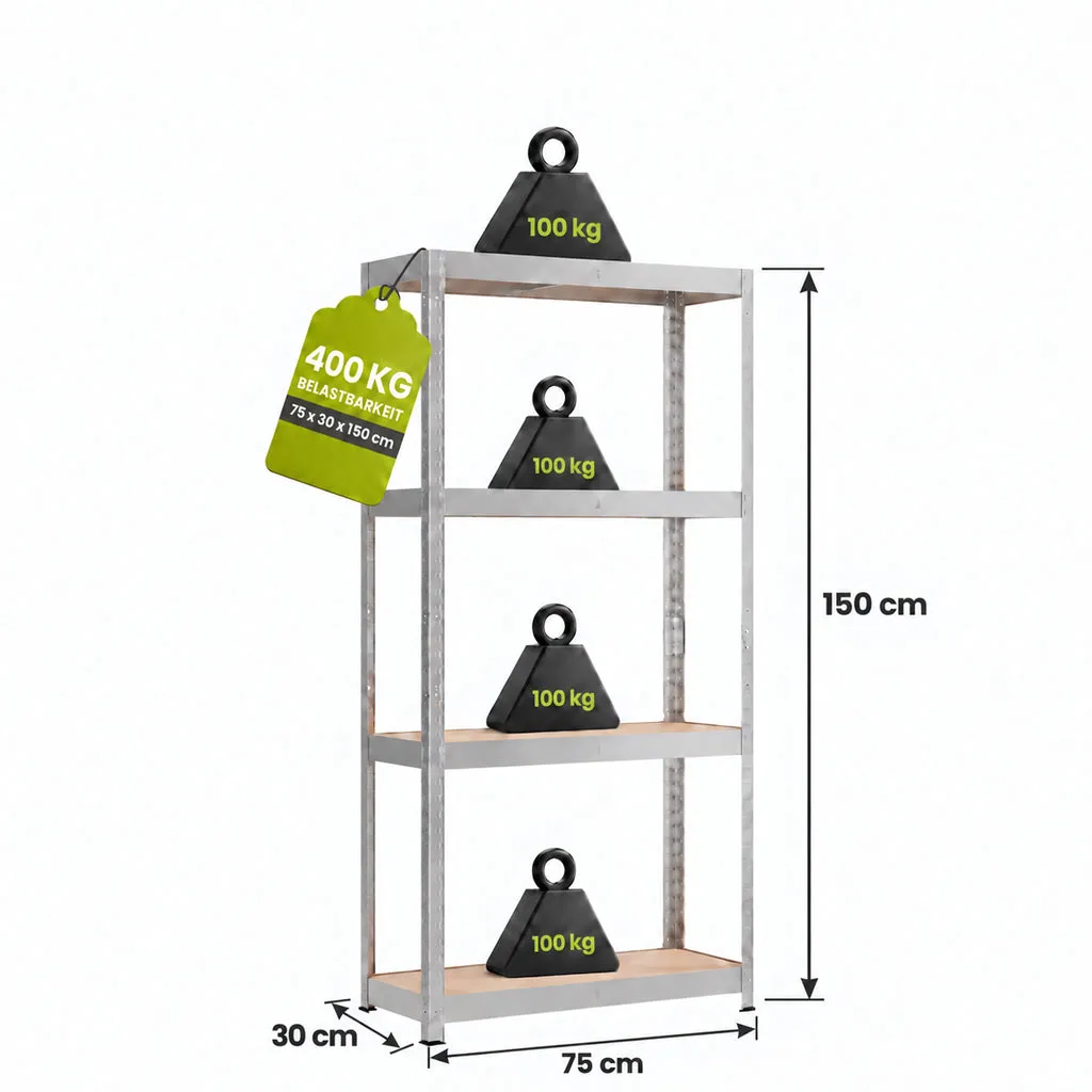 Kreher XL Metallregal 75x30x150 4 Böden MDF