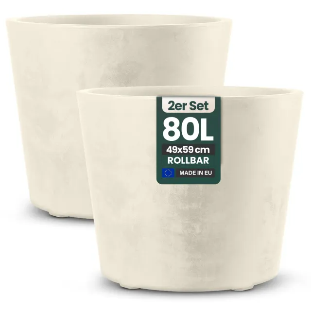 Kreher Millennium 80 Liter Pflanzkübel rund Creme 2er Set