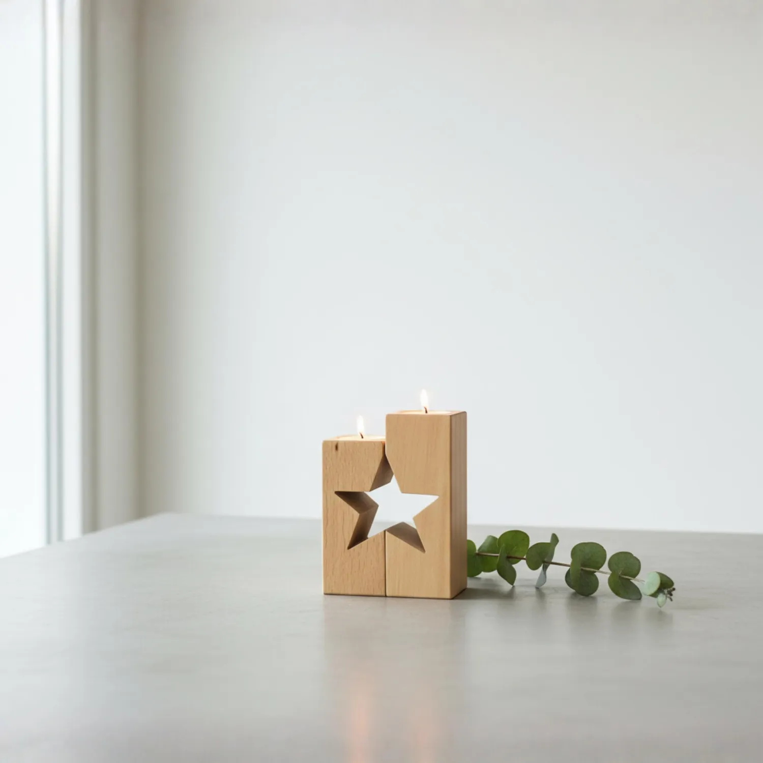 GoodFreshDecor Stern Kerzenständer Holz 2er Set mit Teelichtern