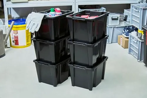 Iris Ohyama HB-15 Aufbewahrungsbox schwarz 15L 6er-Set offen