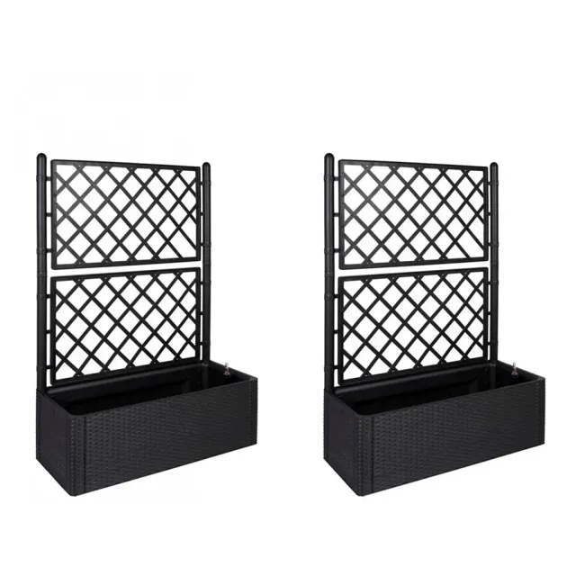 Kreher XL Spalier Rattan Pflanzkasten Anthrazit 2er Set breit