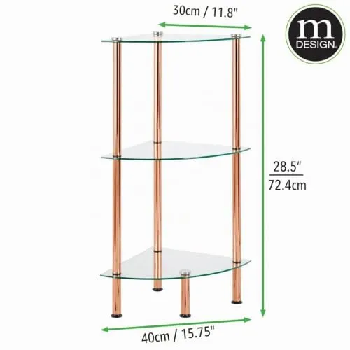 mDesign Glasregal Eckregal 3 Ebenen transparent rotgold 72,4cm