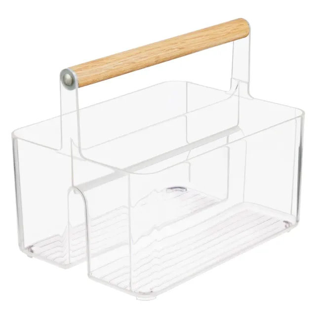 M Design Kosmetikkorb Badablage Kunststoff Holzgriff natur transparent
