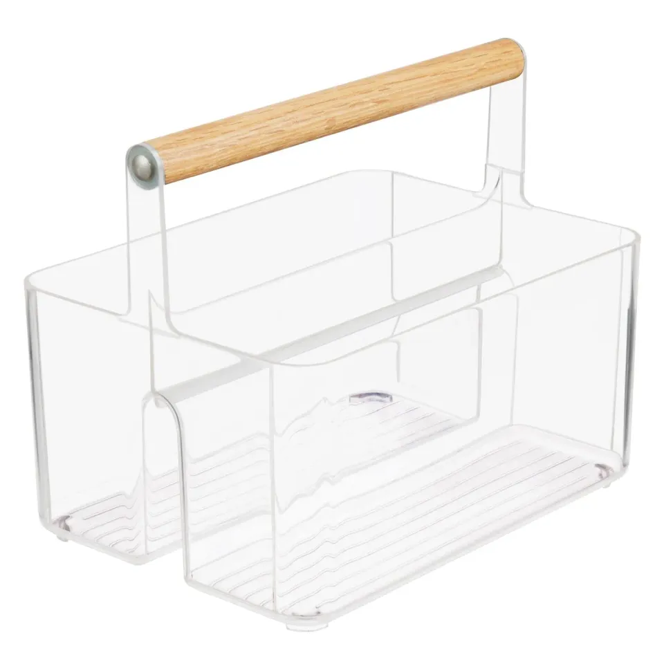 M Design Kosmetikkorb Badablage Kunststoff Holzgriff natur transparent