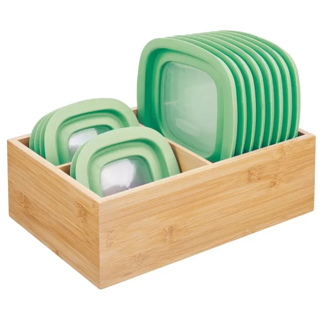 mDesign Deckelhalter Küchen Organizer Bambus natur 3 Fächer