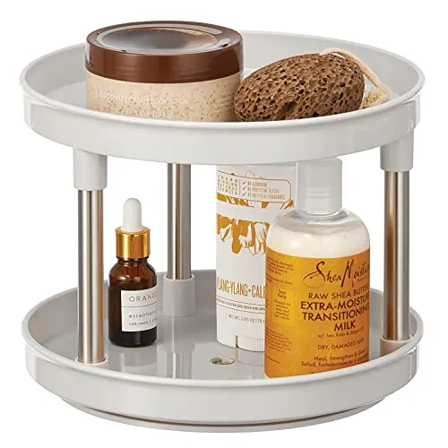 mDesign Lazy Susan 16166 Drehregal 2 Ebenen hellgrau