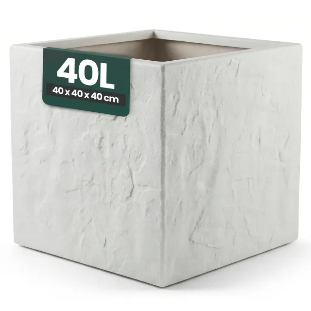 Kreher Riven Pflanzkübel Blumentopf Hellgrau 40x40x40 cm