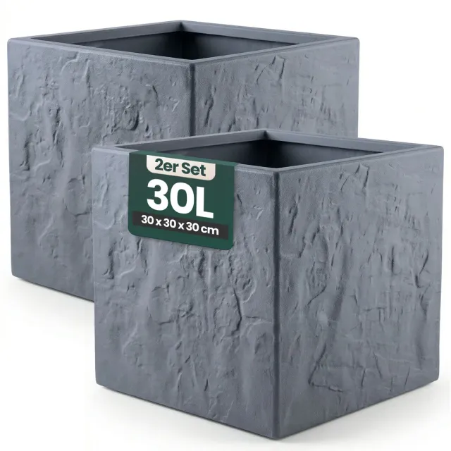 Kreher Riven Pflanzkübel 30x30x30 2er Set Anthrazit Steinoptik