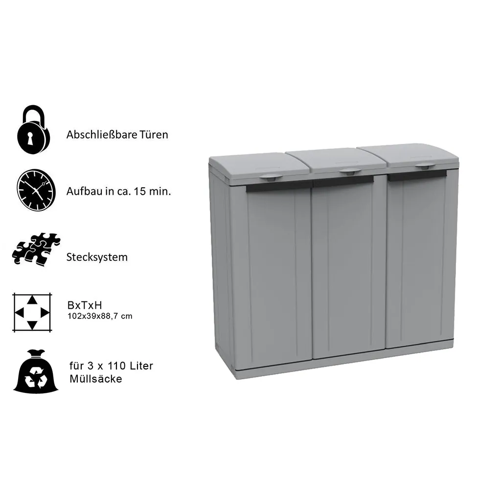 Kreher EcoCab3 XL Kunststoffschrank 3x110L Grau