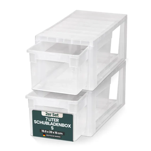Kreher Schubladenbox S 7 Liter Aufbewahrungsbox 2er-Set transparent